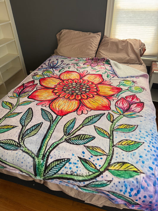 Flower Sherpa Lined Art Print Blanket