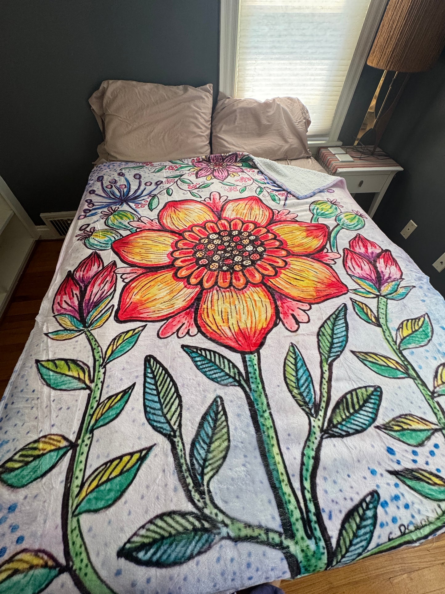 Flower Sherpa Lined Art Print Blanket