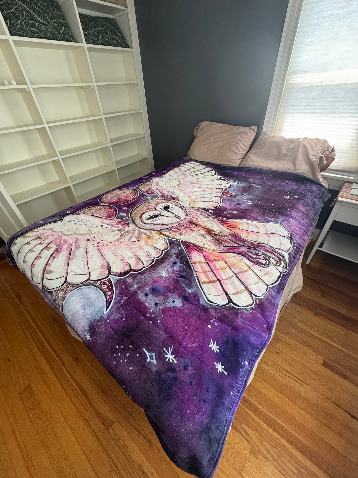 Owl Sherpa Lined Art Print Blanket
