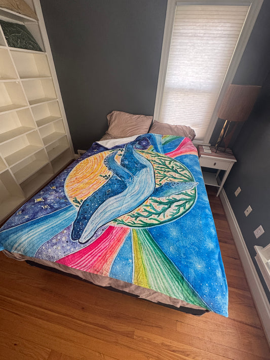 Whale Sherpa Lined Art Print Blanket