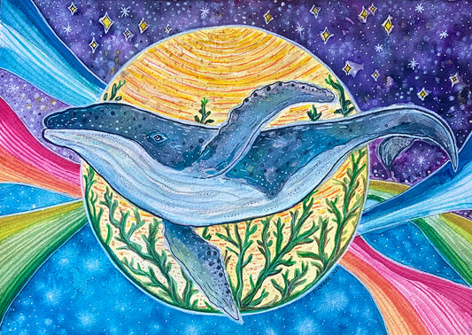 Whale Sherpa Lined Art Print Blanket