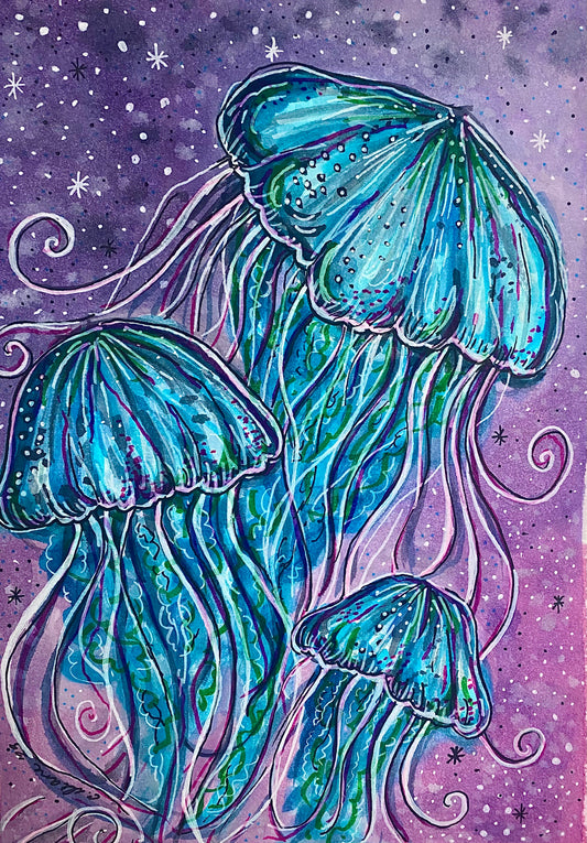 Jellyfish Sherpa Lined Art Print Blanket