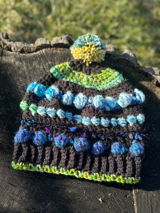 Bobble Beanie Blue/ Green Fuzzy