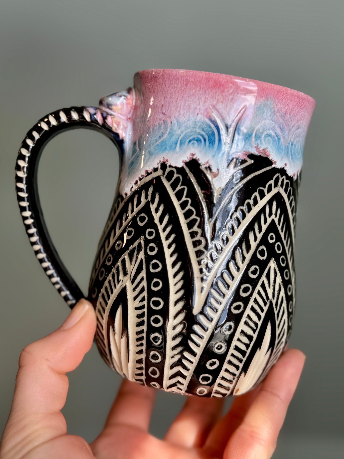 Sgraffito Mug - Pink Rim