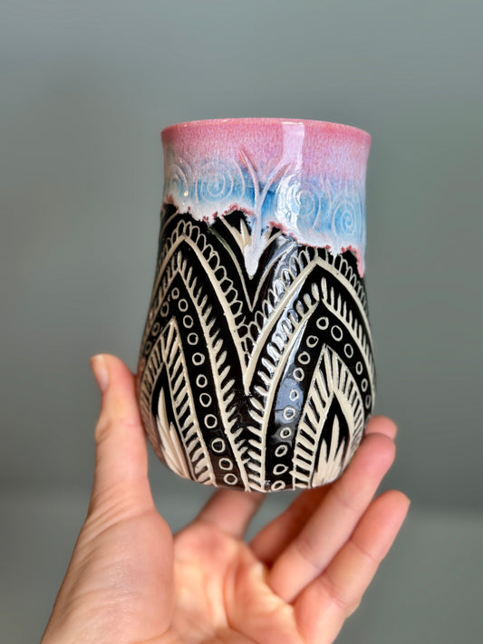 Sgraffito Mug - Pink Rim