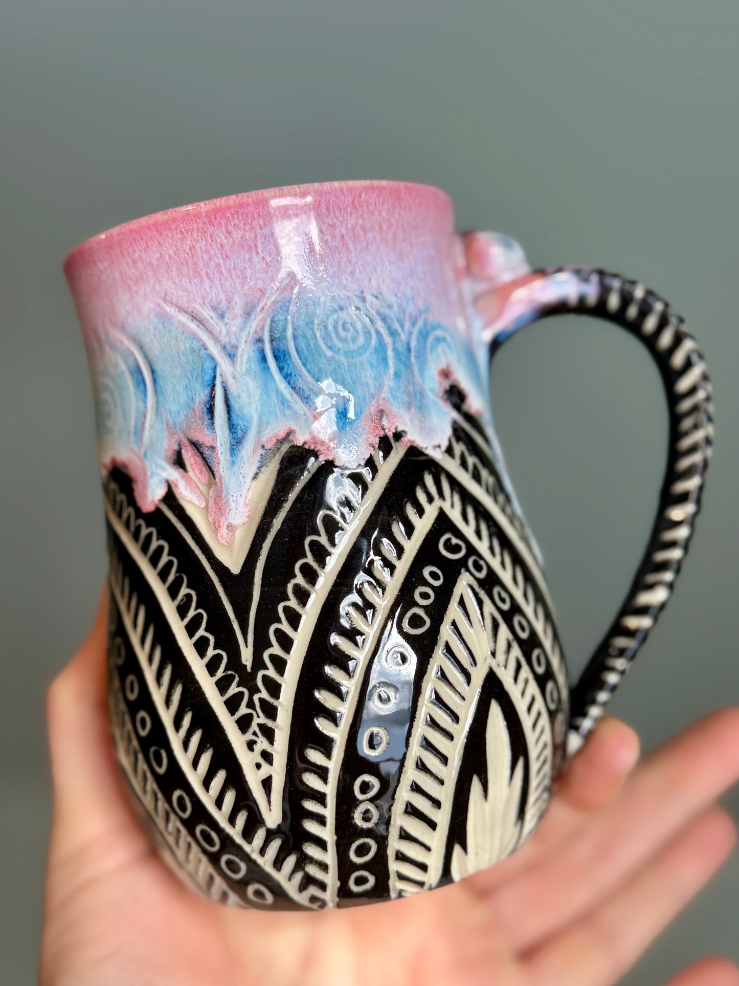 Sgraffito Mug - Pink Rim
