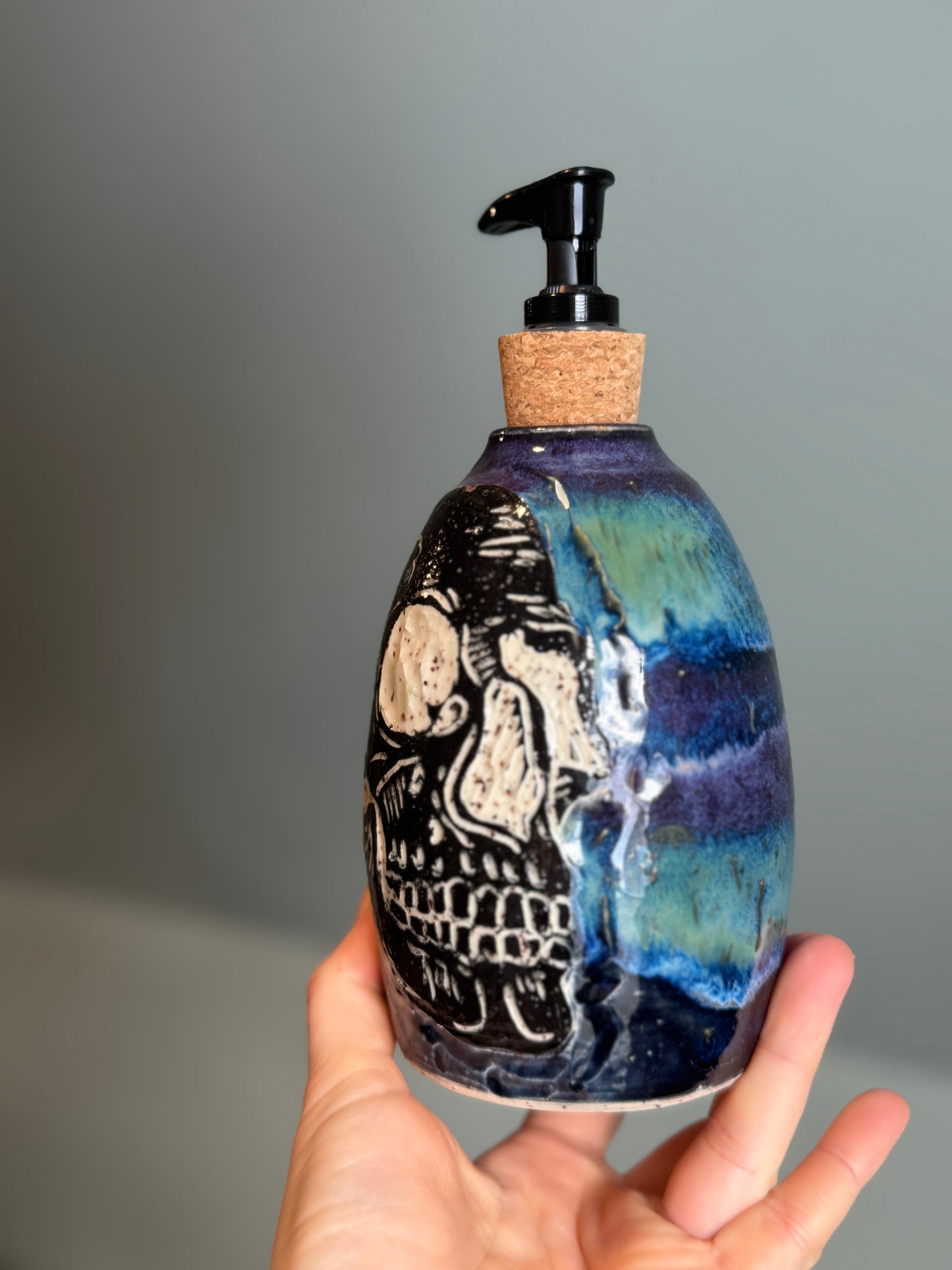 Sgraffito Skull Soap Pump