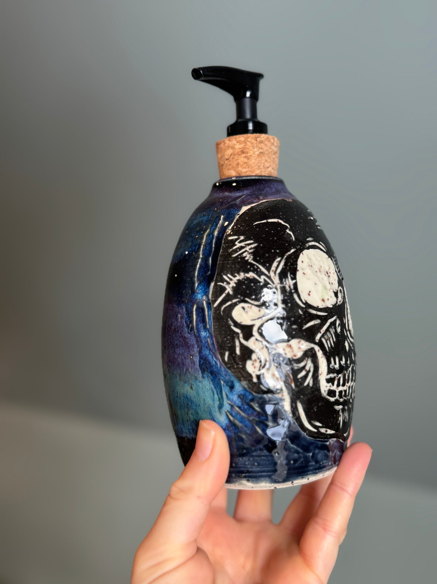 Sgraffito Skull Soap Pump