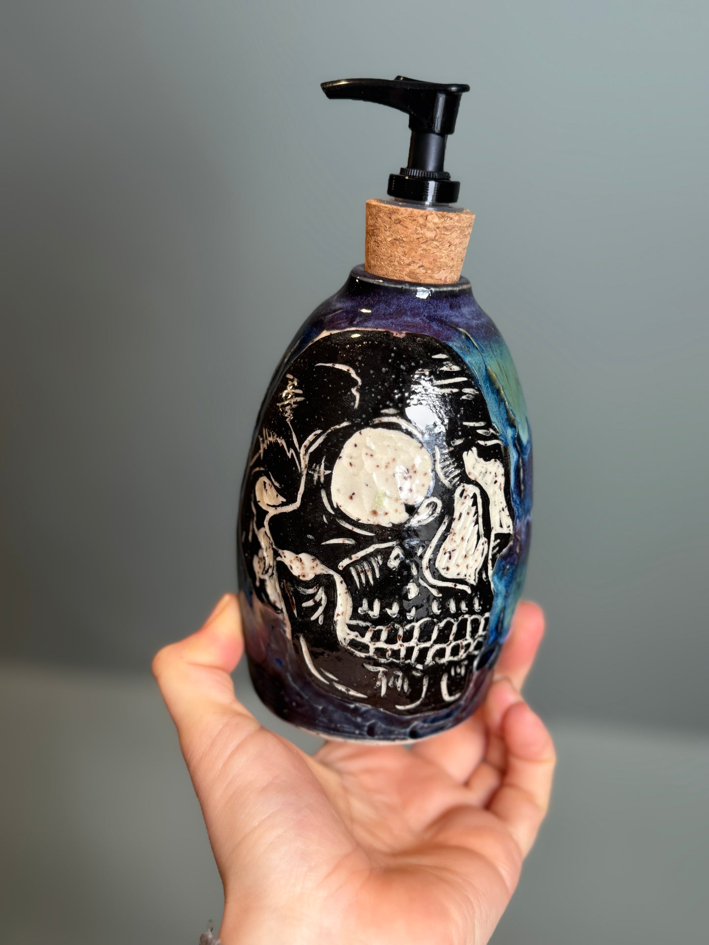 Sgraffito Skull Soap Pump