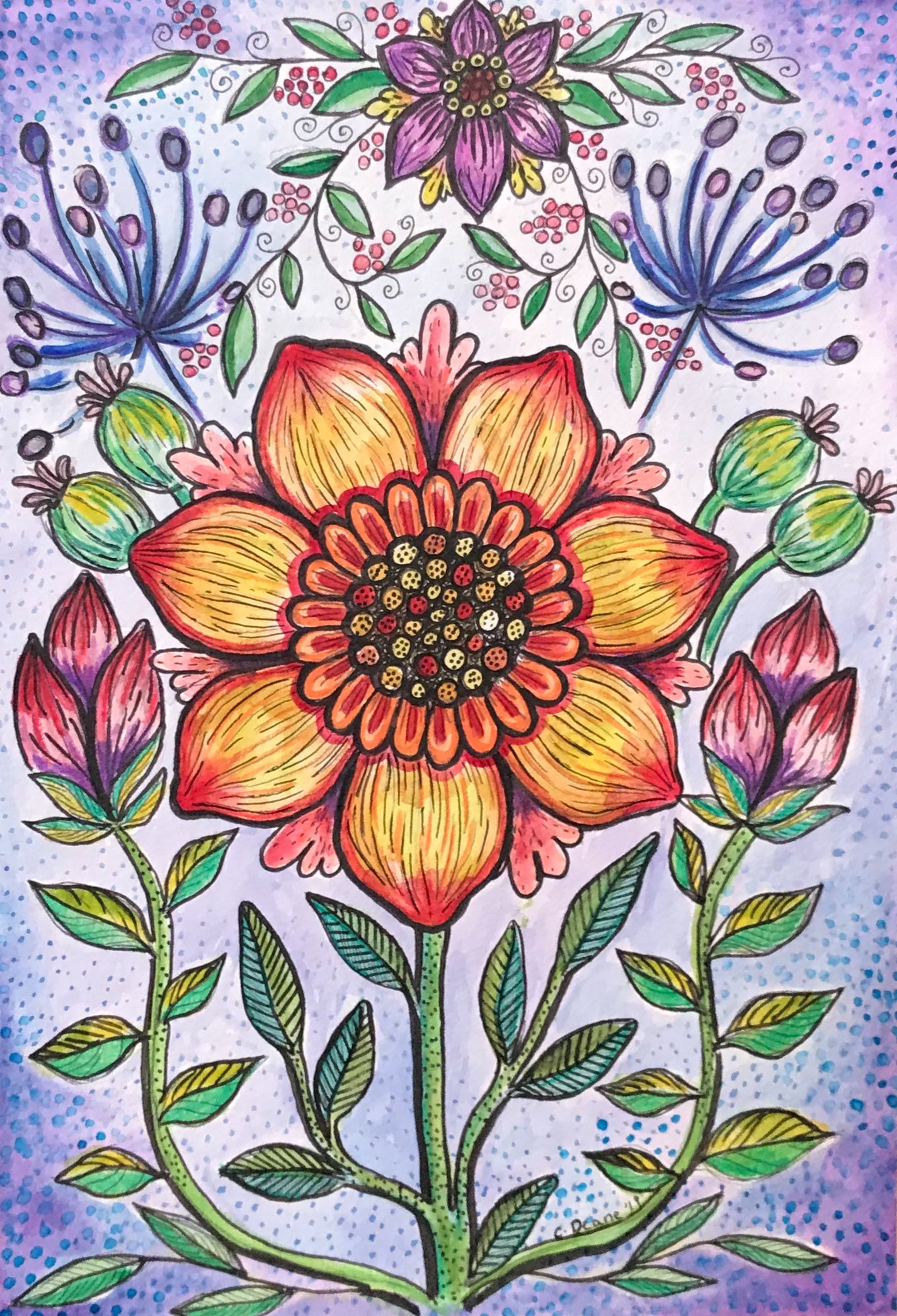 Flower Sherpa Lined Art Print Blanket