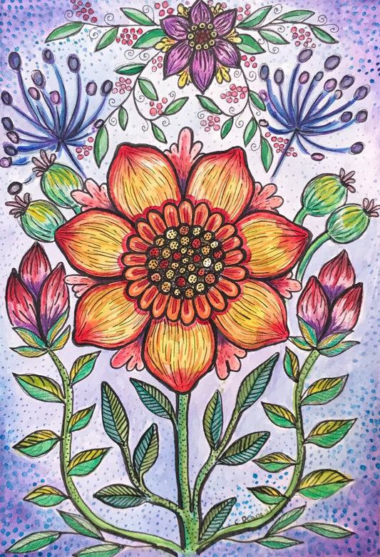 Flower Sherpa Lined Art Print Blanket