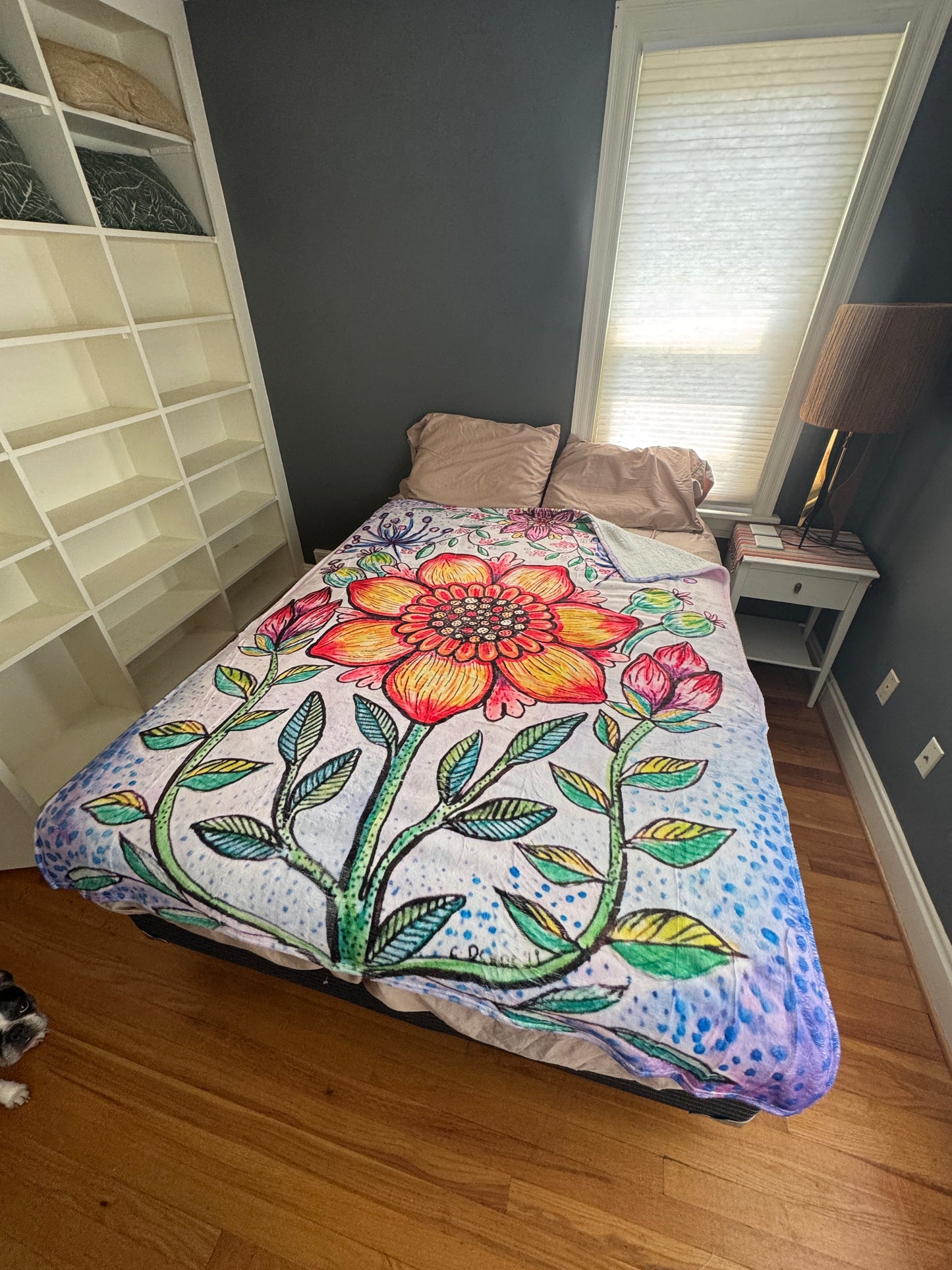 Flower Sherpa Lined Art Print Blanket
