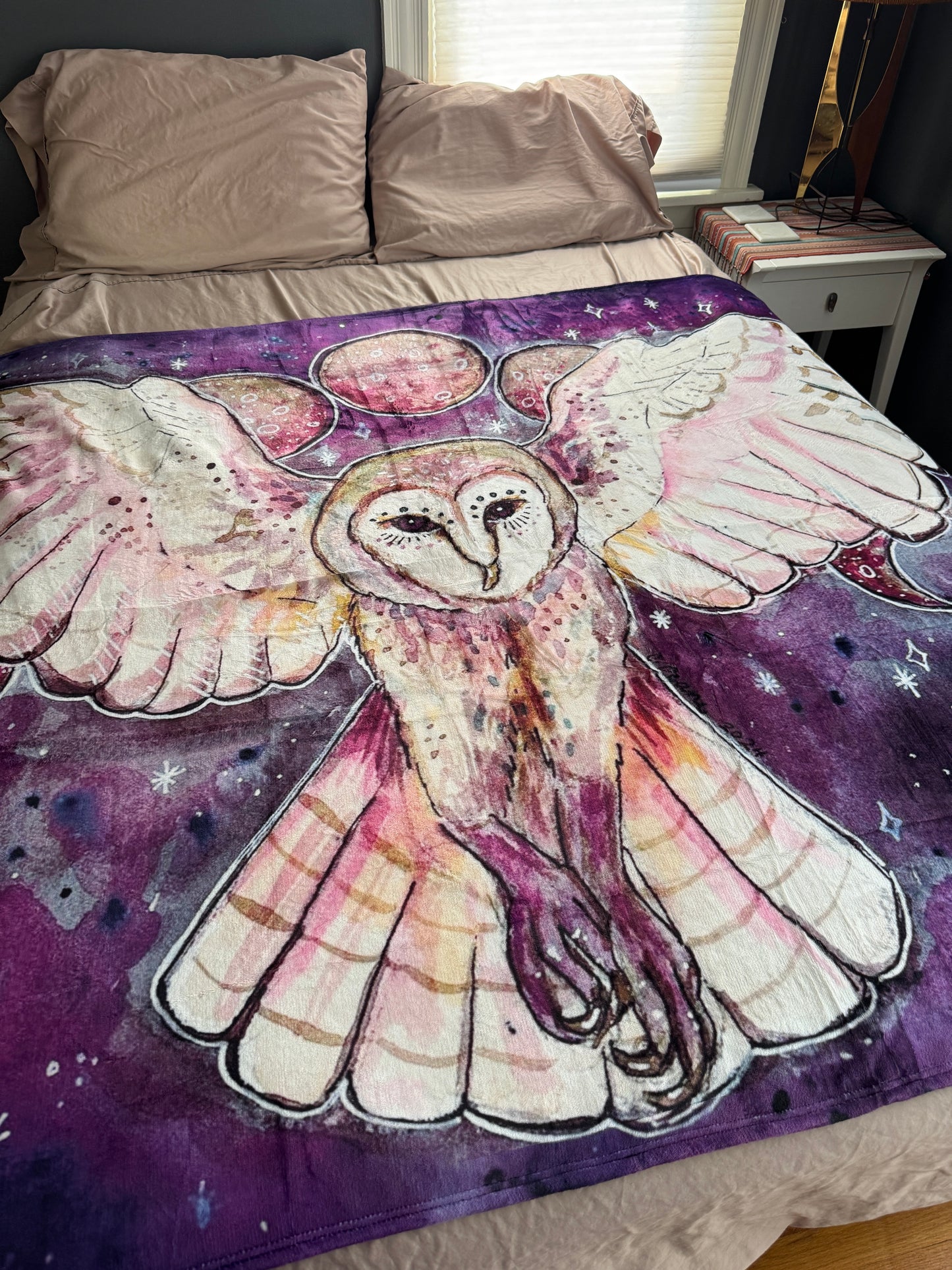 Owl Sherpa Lined Art Print Blanket