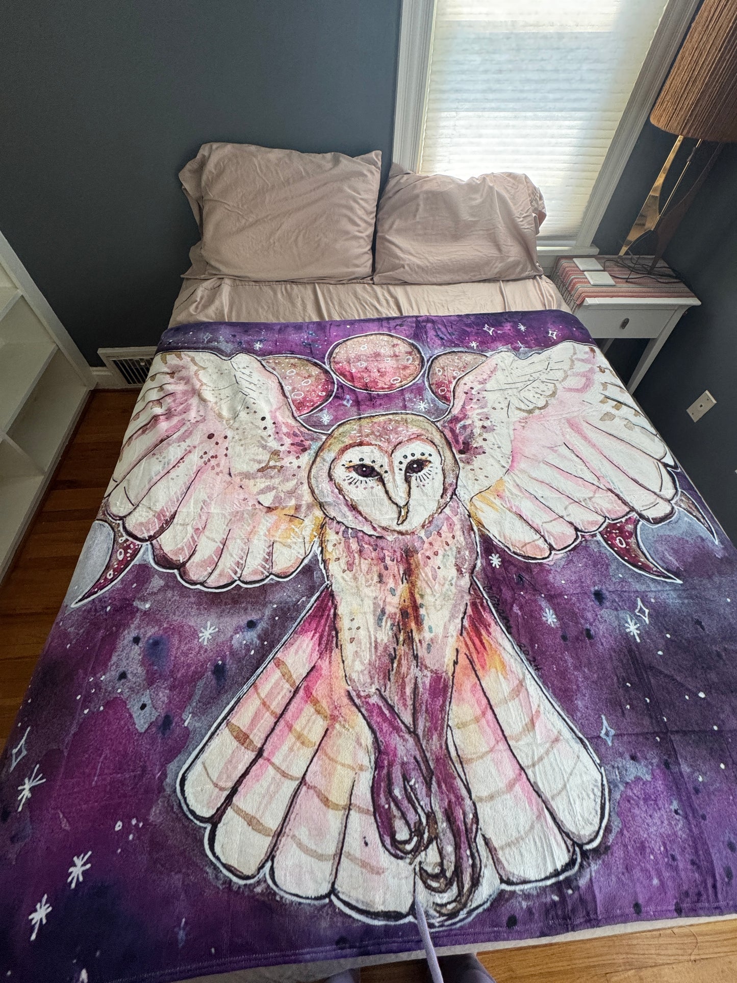 Owl Sherpa Lined Art Print Blanket
