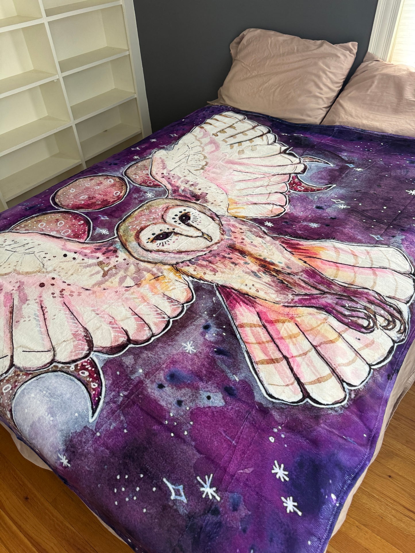 Owl Sherpa Lined Art Print Blanket