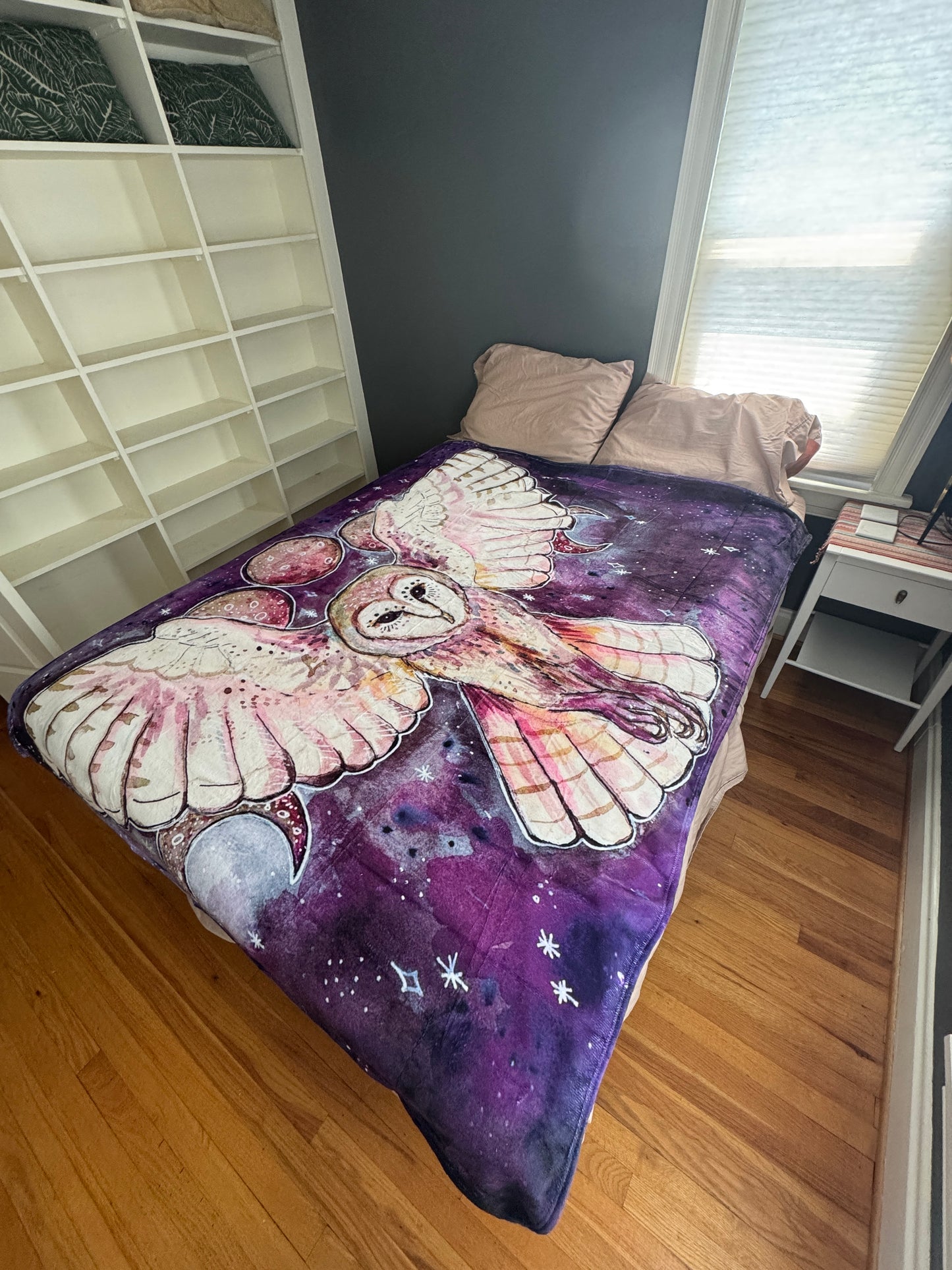Owl Sherpa Lined Art Print Blanket