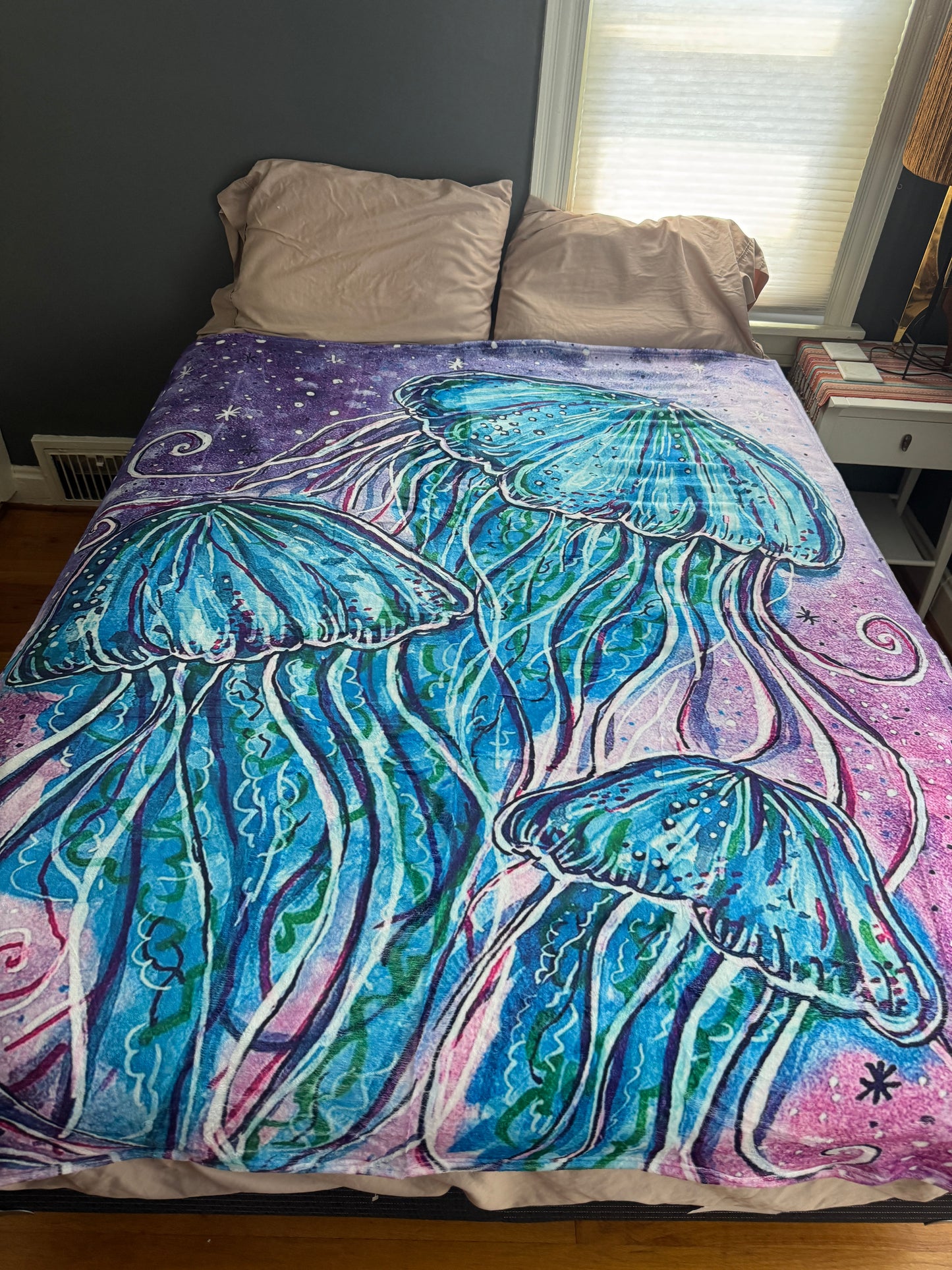 Jellyfish Sherpa Lined Art Print Blanket