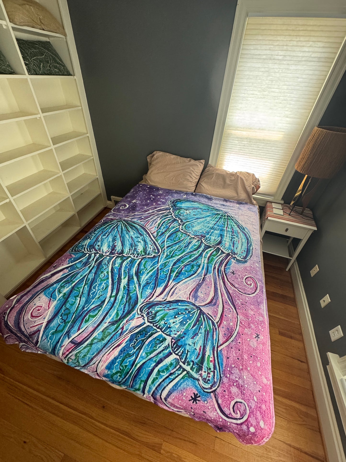 Jellyfish Sherpa Lined Art Print Blanket