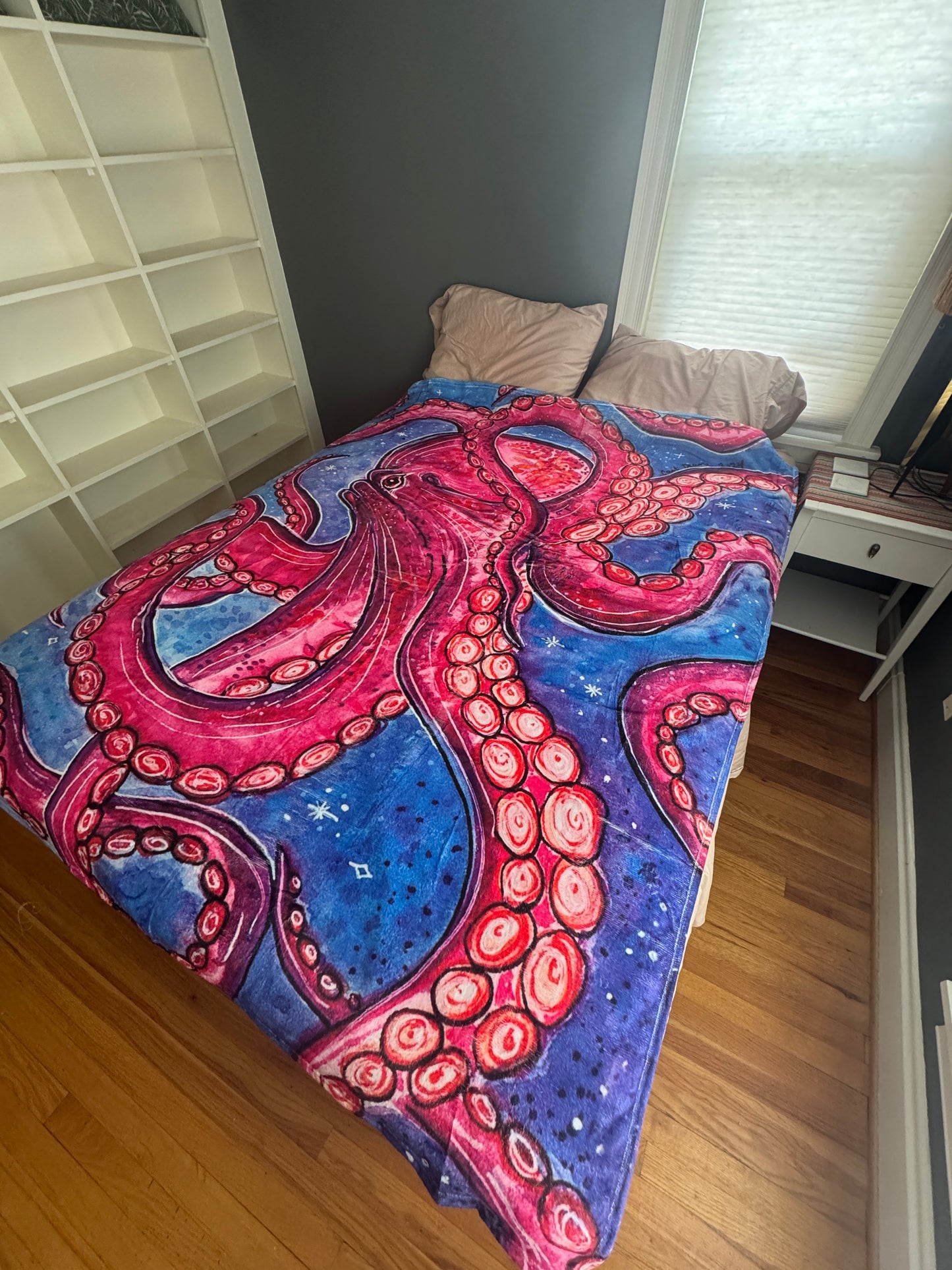 Octopus Sherpa Lined Art Print Blanket