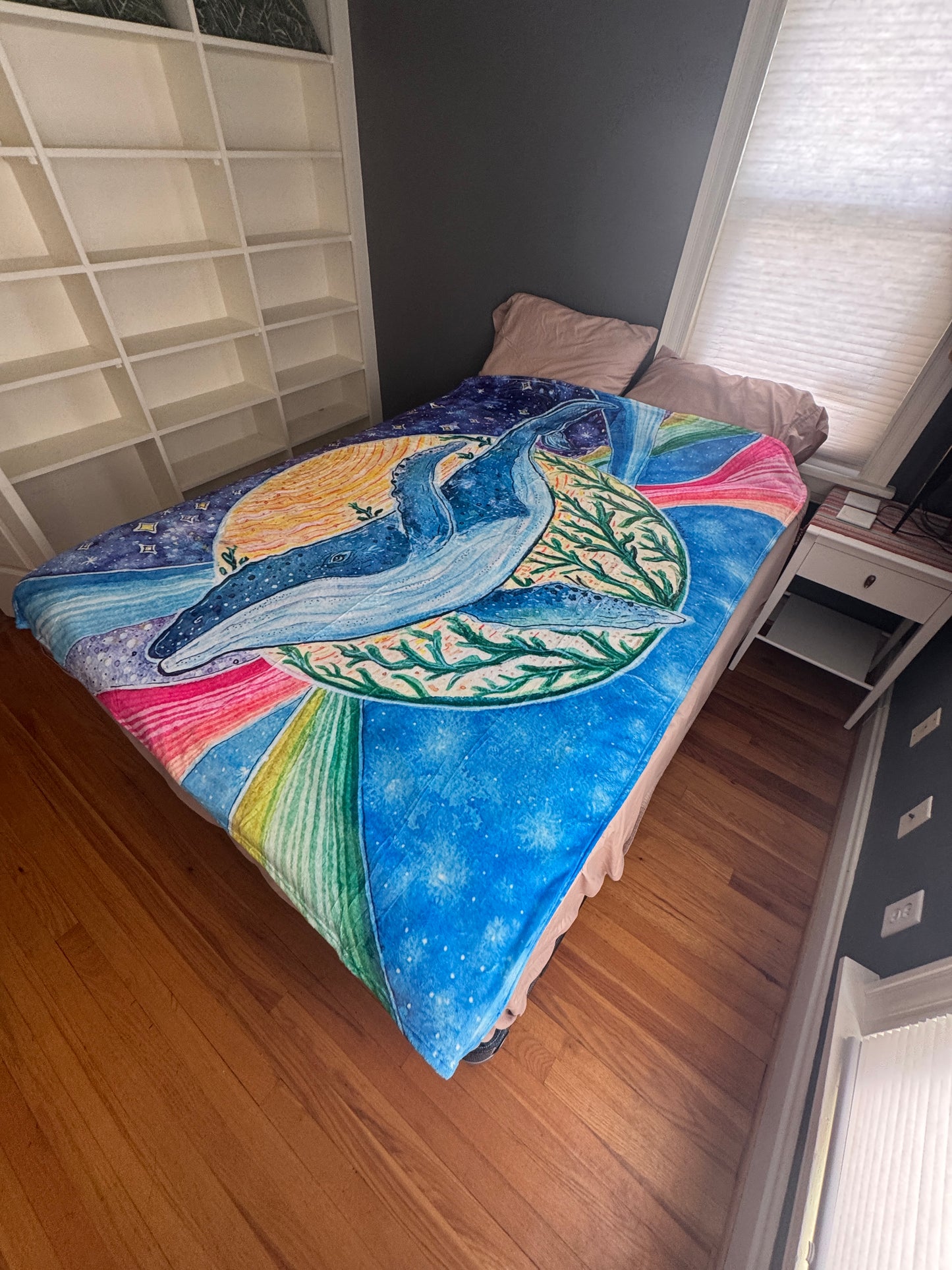 Whale Sherpa Lined Art Print Blanket