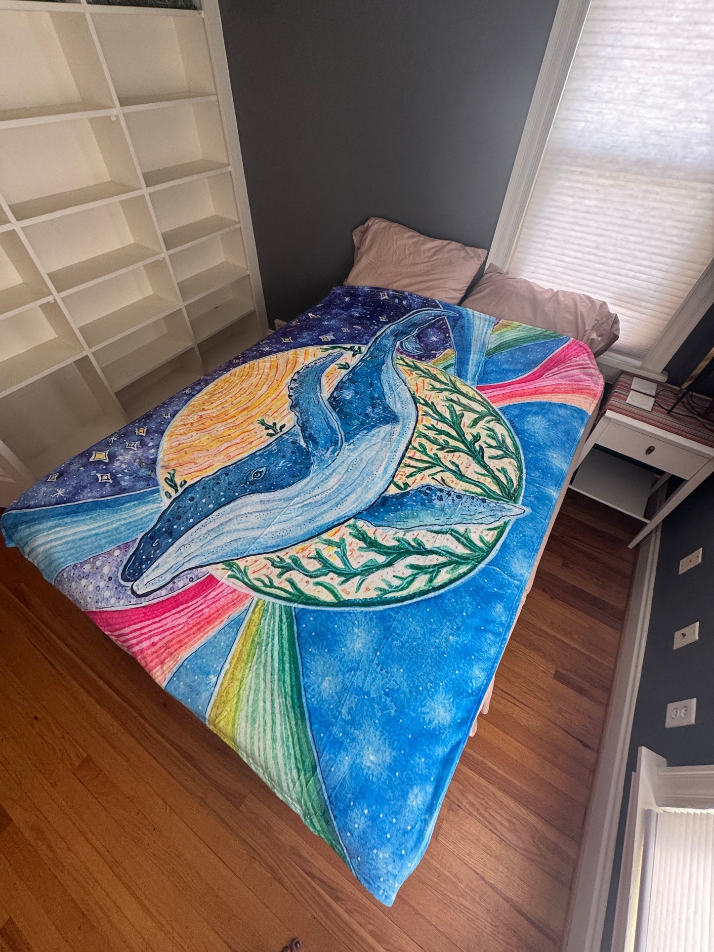 Whale Sherpa Lined Art Print Blanket