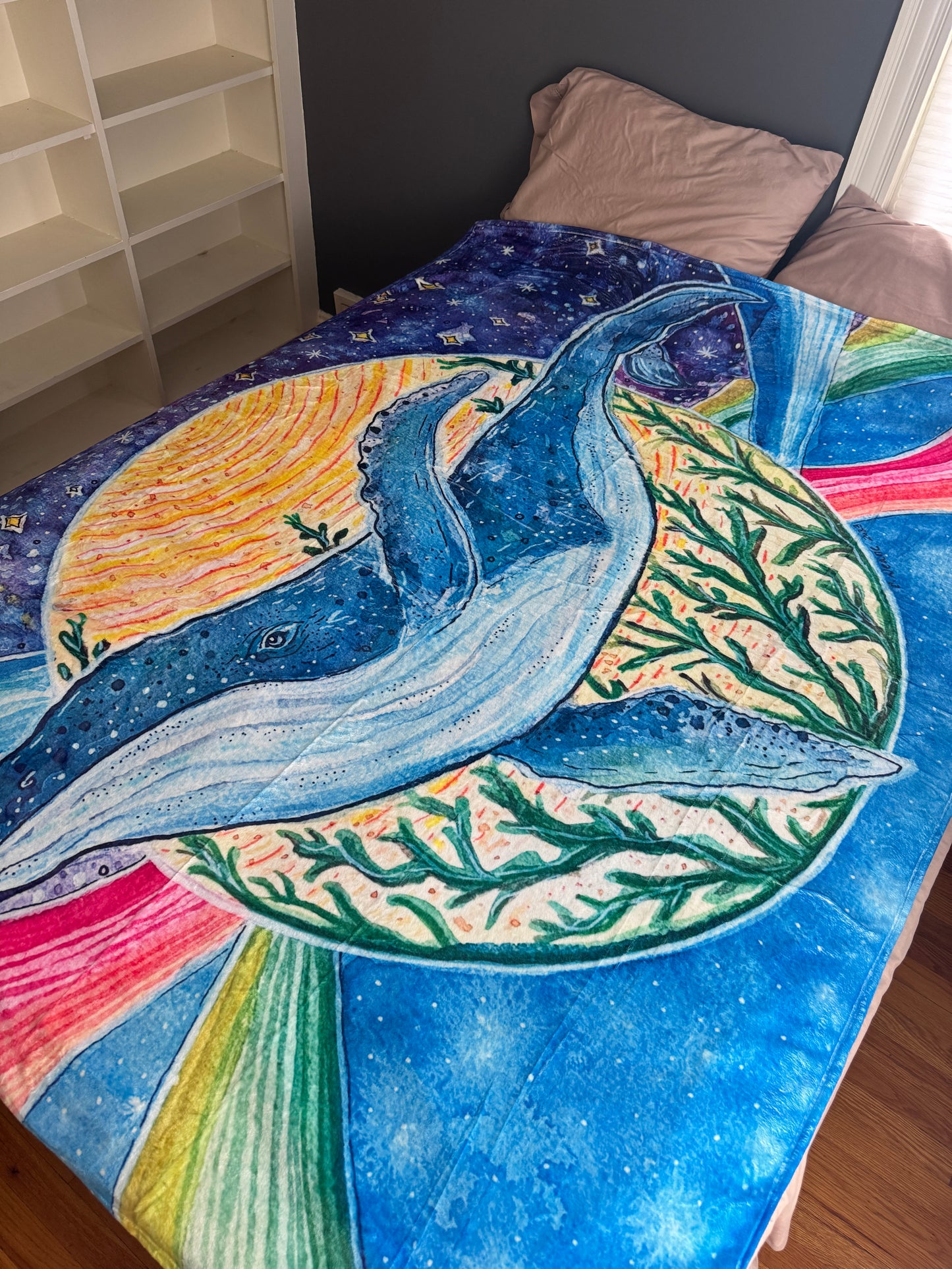 Whale Sherpa Lined Art Print Blanket