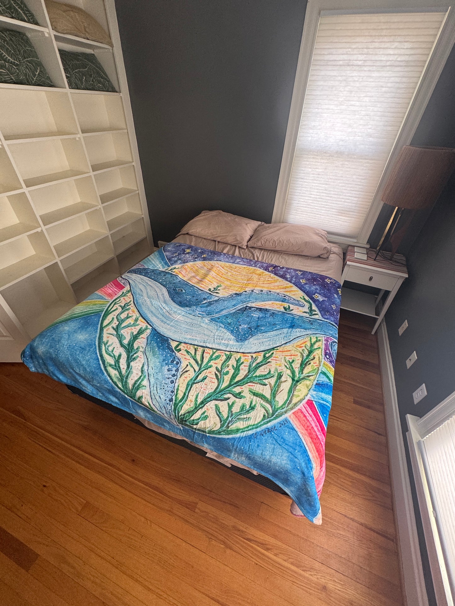 Whale Sherpa Lined Art Print Blanket