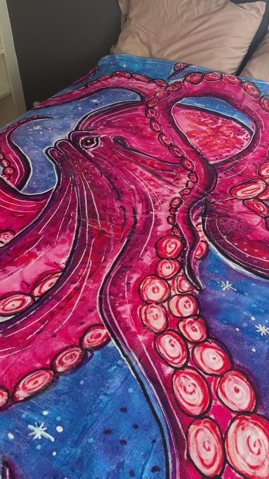 Octopus Sherpa Lined Art Print Blanket